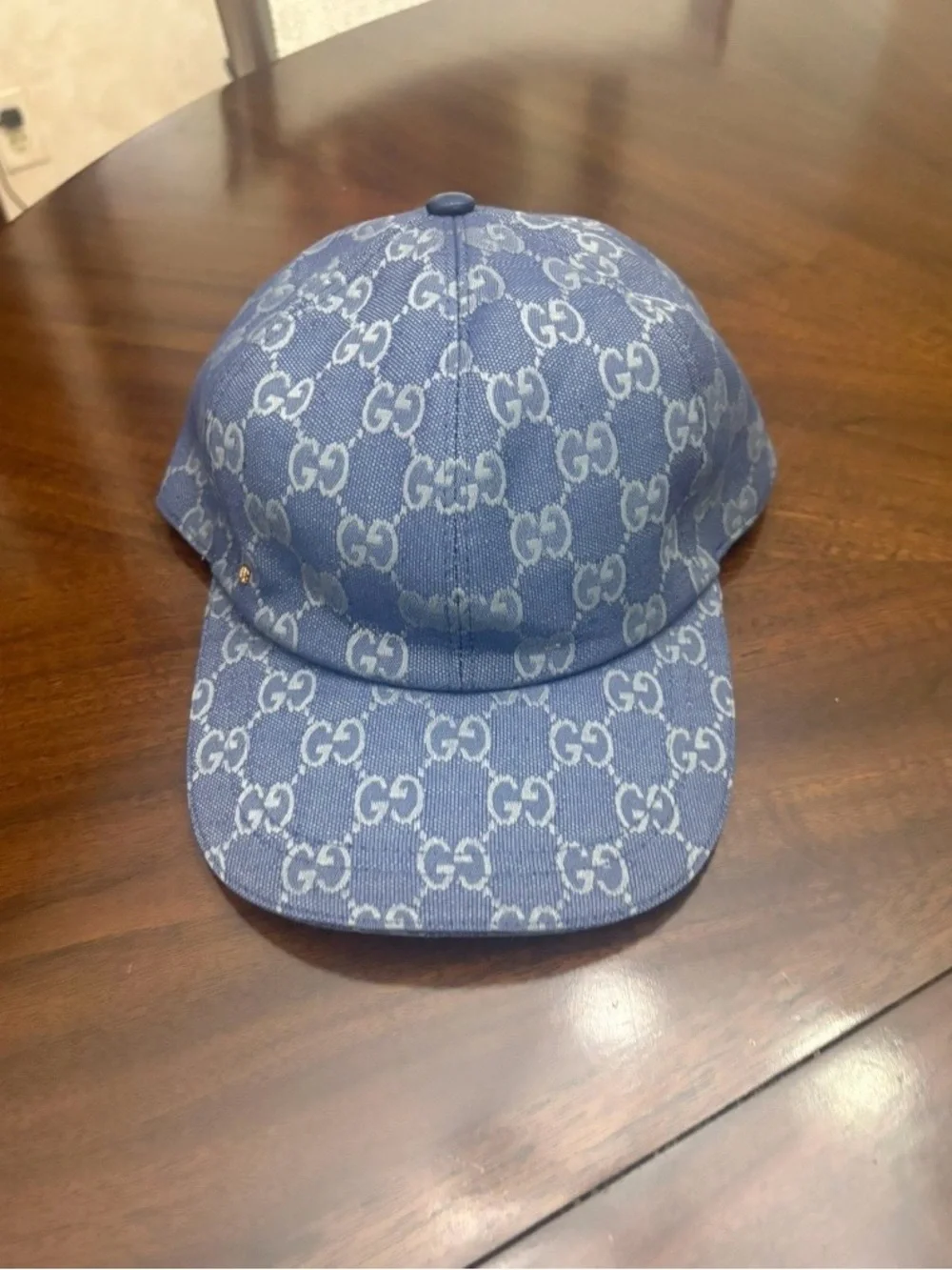 Gucci Light Blue GG Monogram Baseball Cap with Gold Accent unixex